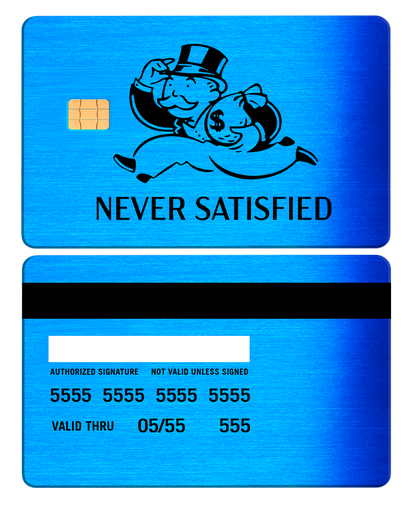 Elite Never Satisfied metal card with meticulous finishing, premium custom metal card for international buyers