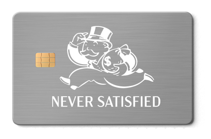 Premium Never Satisfied metal card with luxury engraved design, high-end custom metal card for international collectors