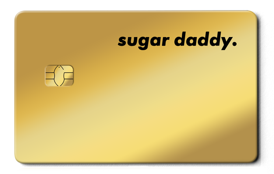 Gold metal card with chip and bold sugar daddy text design