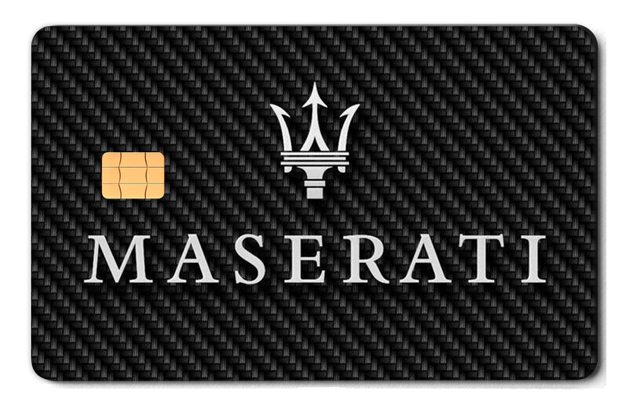 Luxury Maserati metal card with carbon fiber texture and embedded chip