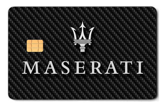 Luxury Maserati metal card with carbon fiber texture and embedded chip