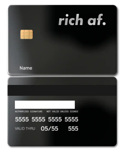 Rich AF metal card with intricate engraved artwork, premium custom metal card for international collectors