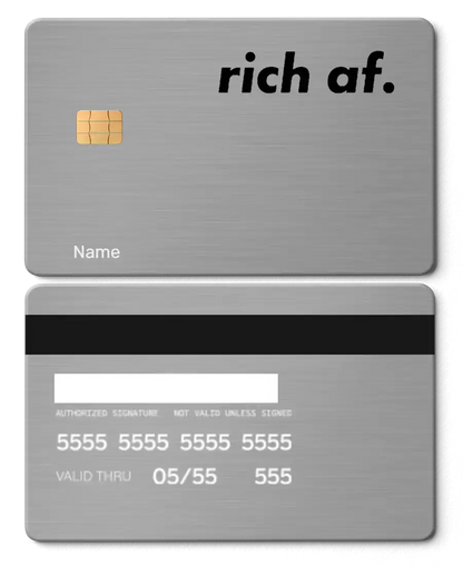 Exclusive Rich AF metal card with premium metal finish, high-end custom metal card for international buyers