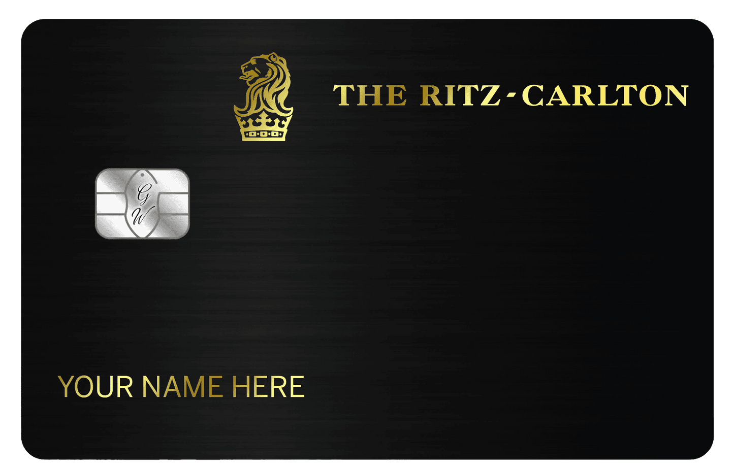 Custom black metal card with gold Ritz-Carlton logo and chip, luxury credit card design.