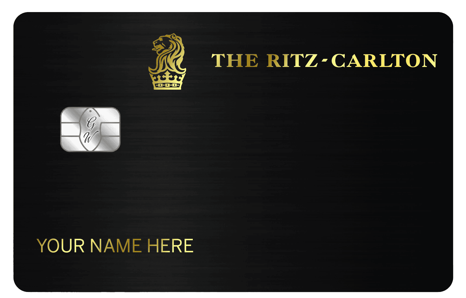 Custom black metal card with gold Ritz-Carlton logo and chip, luxury credit card design.