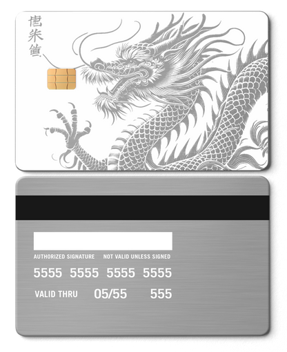 Premium Script Dragon metal card with detailed engraved design, luxury metal card for collectors worldwide