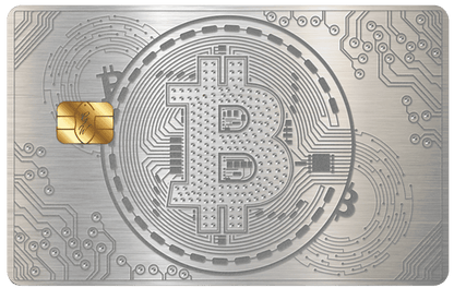 Sleek silver metal Bitcoin card with premium crypto design