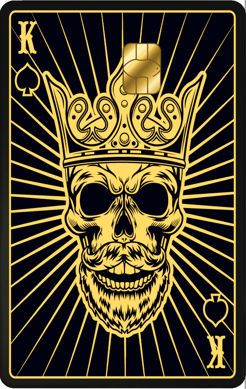 Skull King vertical metal card with bold luxury design for premium custom metal cards