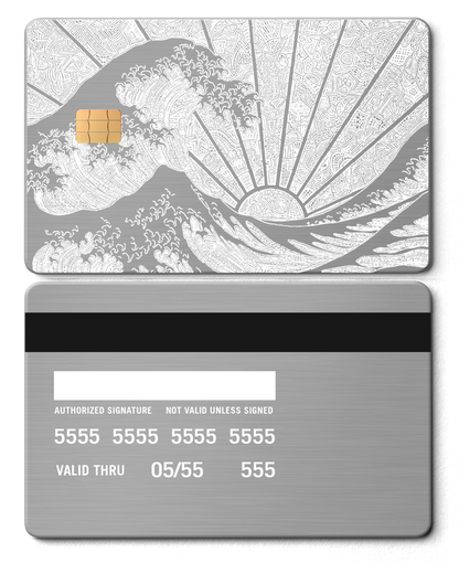 The Great Wave metal card with intricate engraved artwork, premium custom metal card for international collectors