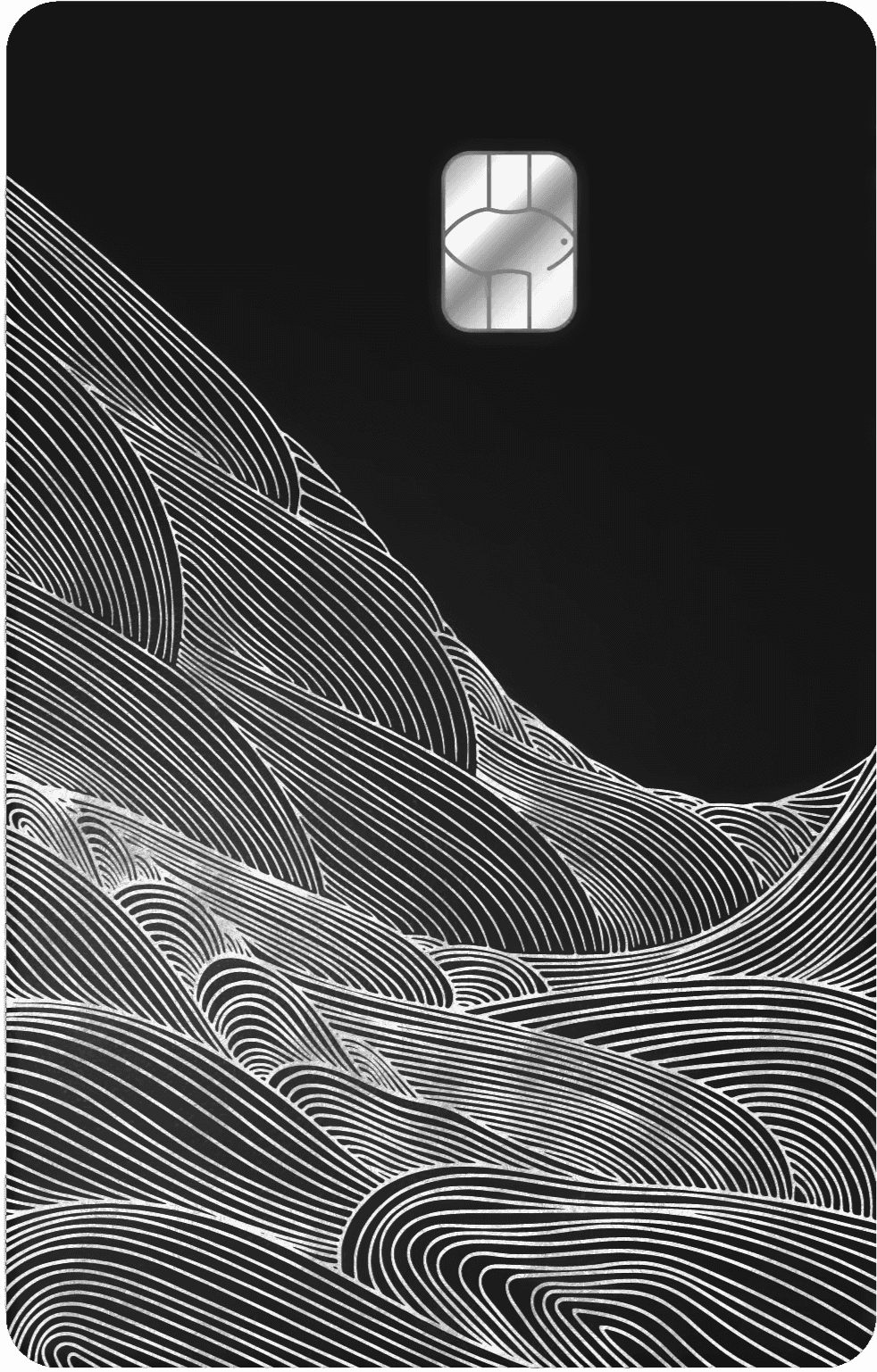 Metal card with silver wave pattern and chip on matte black background